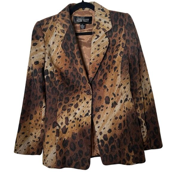 Linda Allard Ellen Tracy Blazer 2 Brown Leopard Print Single Breasted Jacket - Picture 2 of 6
